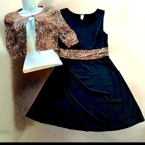 🐆MIRAGE MODE🐆 LEOPARD PRINT SLEEVELESS SHIFT A-LINE DRESS W/ BOLARO JACKET🖤